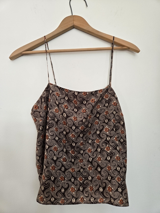 Free People Tops - Women's Brown Floral Silk Spaghetti Strap Top